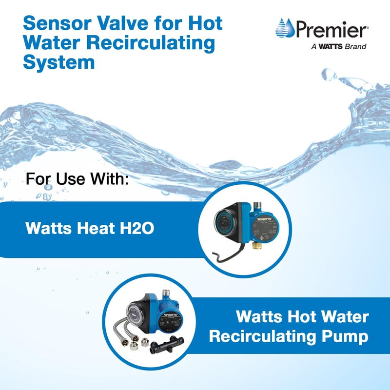 Watts Premier Replacement Sensor Valve for 500800 and 500805 Watts Instant Hot Water Recirculating Pump System, 4.5" Sensor Valve, Two 12" Supply Lines with Adapter Fittings, 1/2" Threaded Connectors - Image 3